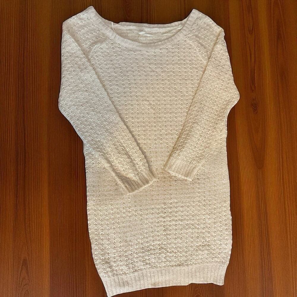 Frenchi Womens Size M Open Weave Long Sweater Butter‎ Cream Knit 3/4 Sleeve - Picture 3 of 7